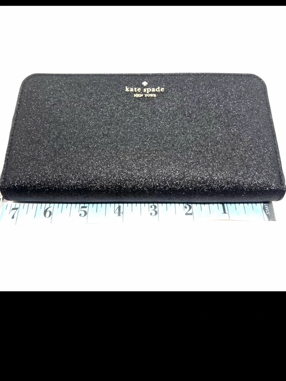 Kate Spade Shimmy Glitter Boxed Large Continental Wallet in black like new